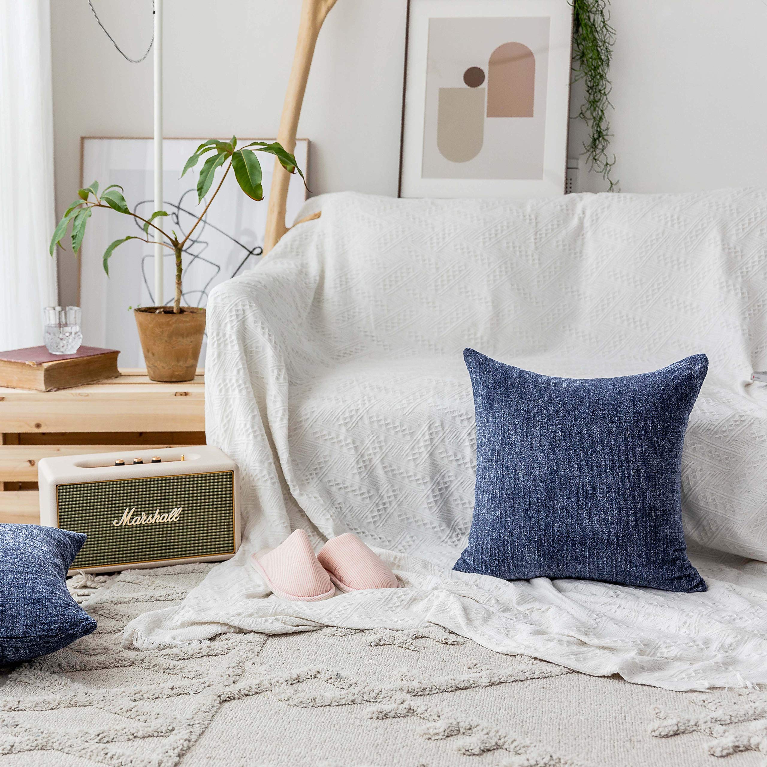 Home Brilliant Navy Blue Rectangle Cushion Covers for Sofa Bed